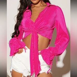 LETTUCE TIE FRONT KNOTTED BLOUSE